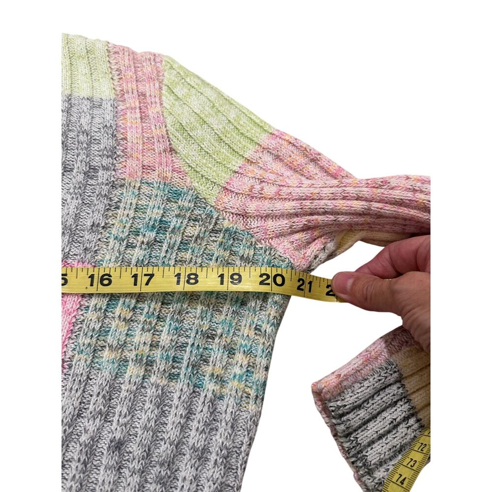 by Anthropologie Patchwork Duster Cardigan Size S Pastel Colorblock Knit Pockets - Picture 7 of 10